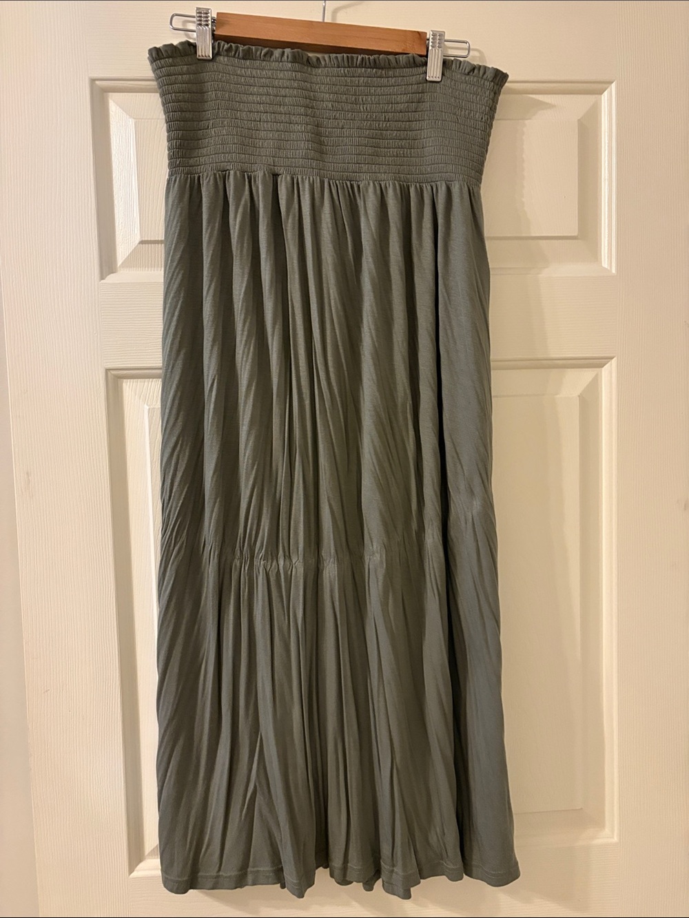 GAP Strapless Smocked Maxi Dress in Olive Green
